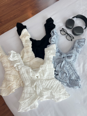 【限量現貨】蛋糕紋皺褶波浪背心