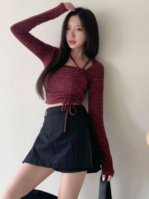 【OCT`快閃優惠】軟糯針織交叉束繩上衣