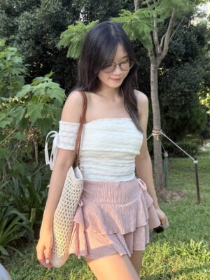 單側蝴蝶結綁帶一字肩