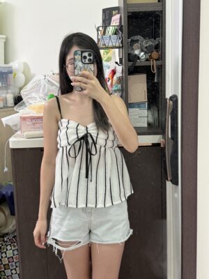 針織束胸間條背心