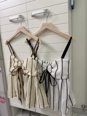 針織束胸間條背心