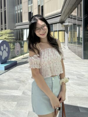 清新碎花一字肩