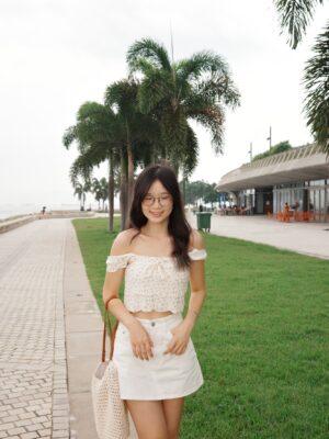 碎花粗肩帶蛋糕紋蝴蝶結Top (4色入)