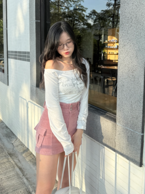 【秋季VOL.1🍂】超美草莓粉紅🍓燈芯絨雙排扣包臀裙