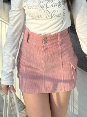 【秋季VOL.1🍂】超美草莓粉紅🍓燈芯絨雙排扣包臀裙