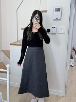 【韓國親身搜羅款式♡NEW IN】冬天比入!OL 皮帶 A字長裙 (內有絨毛)