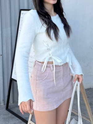 【12月新品】店主大推!毛絨絨絲帶木耳邊上衣