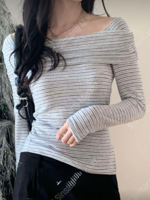 【DEC`快閃優惠】混色布料~單邊開釵一字肩