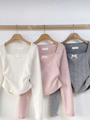 【DEC`快閃優惠】超新款必買!!!麻糬軟糯心形領口蝴蝶結TOP