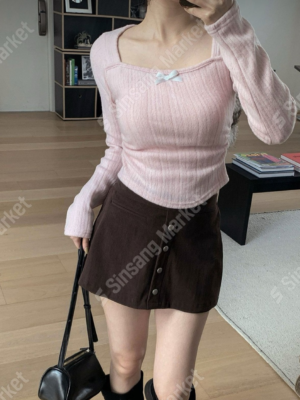 【DEC`快閃優惠】超新款必買!!!麻糬軟糯心形領口蝴蝶結TOP