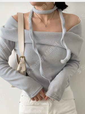 【韓國連線預訂款】冬日適穿方領短版上衣(連頸帶)