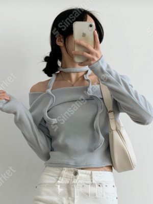 【韓國連線預訂款】冬日適穿方領短版上衣(連頸帶)