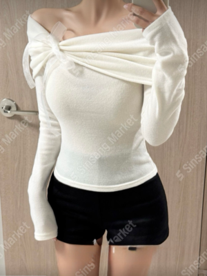 【DEC`快閃優惠】絲帶蝴蝶結一字肩