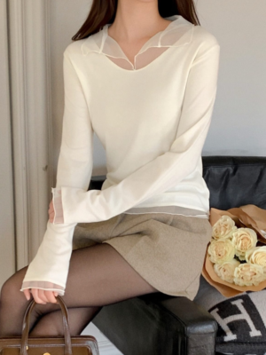 【聖誕團VOL.2】網紗點綴荷葉邊V領上衣