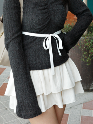 【聖誕團VOL.2追加款】韓系感絲絨面蛋糕短裙