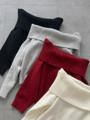 【JAN`26快閃優惠】可愛露肩針織一字肩 (5色入)