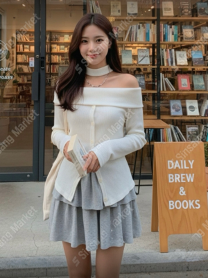 【JAN`26快閃優惠】兩穿圍巾排鈕一字肩