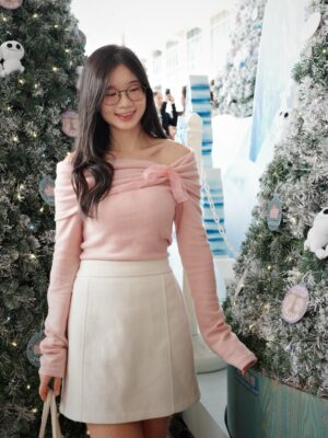 【DEC`快閃優惠】絲帶蝴蝶結一字肩