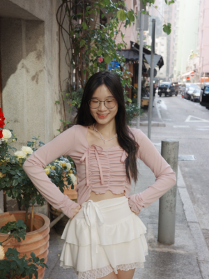 【Feb Vol.1】情人節穿搭~雙絲帶皺皺彈性長袖上衣