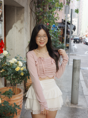 【Feb Vol.1】情人節穿搭~雙絲帶皺皺彈性長袖上衣