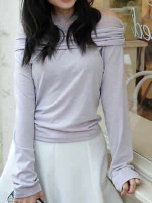 【二月連線款式♡】秒入款式~超美粉紫色💜溫柔網紗一字肩