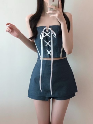 【COMEBACK】牛仔絲帶蝴蝶結套裝