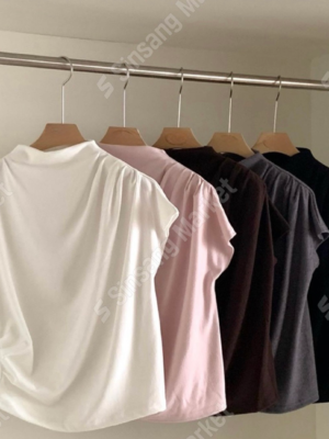 【COMEBACK】Soft Grace Mock Neck Tee 柔霧抓皺高領垂墜T恤