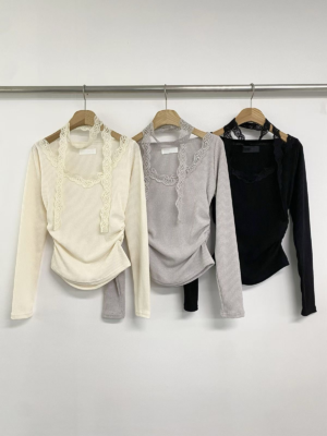 【MAR`26快閃優惠】薄款直紋v領Lace TOP