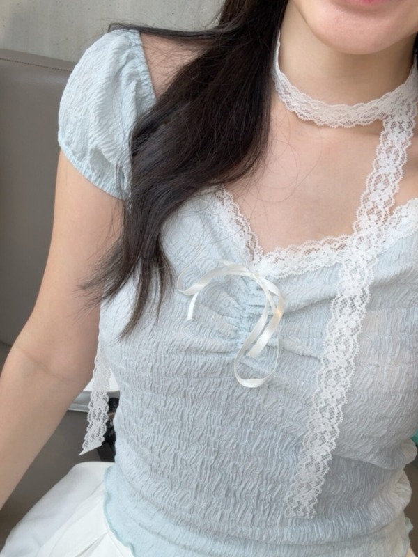 一件95折 | 兩件88折系列♡2‑Way 法式甜美公主皺皺上衣 French Lace Princess Top Set