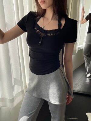 【有pad之選】少女感蕾絲掛頸TOP