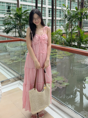 【泰國親身搜羅款式】泡泡格紋連Pad吊帶長裙 Soft Breeze Checked Dress