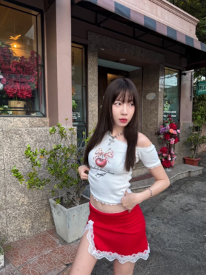 度假風印花斜肩上衣