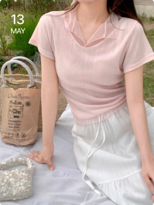 【26 Work Collection】網紗溫柔翻領上衣 (8色入) Sheer Collared Soft Top