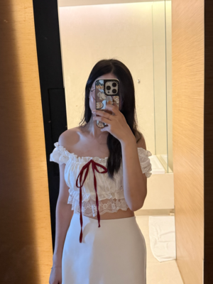 TH26006 拼色蝴蝶結上衣