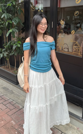 韓國大熱藏藍色💙小蝴蝶結一字肩