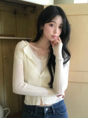【九月🍂NEW IN】🇰🇷 針織直紋Lace假兩件
