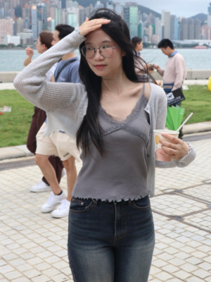 🇰🇷兩件套 Lace V領吊帶背心 + 外搭罩衫套裝 (連頸帶)