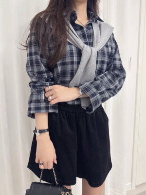 【九月🍂NEW IN】🇰🇷 秋冬格紋襯衫披肩兩件套