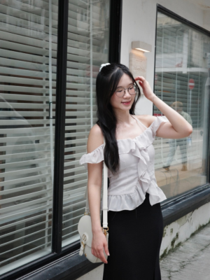 【九月NEW IN】🇰🇷荷葉邊一字肩顯瘦上衣 Ruffle Off-Shoulder Top
