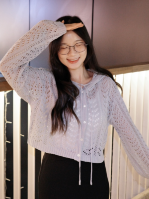 【十月🍂NEW IN】Premium🇰🇷 薄通花連帽外套 Eyelet Knit Hooded Cardigan